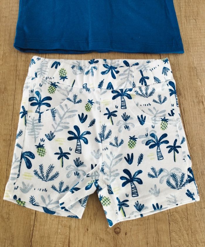 Ensemble t-shirt short garçon petit surfeur bleu et blanc 6 mois 3 Pommes - photo numéro 2