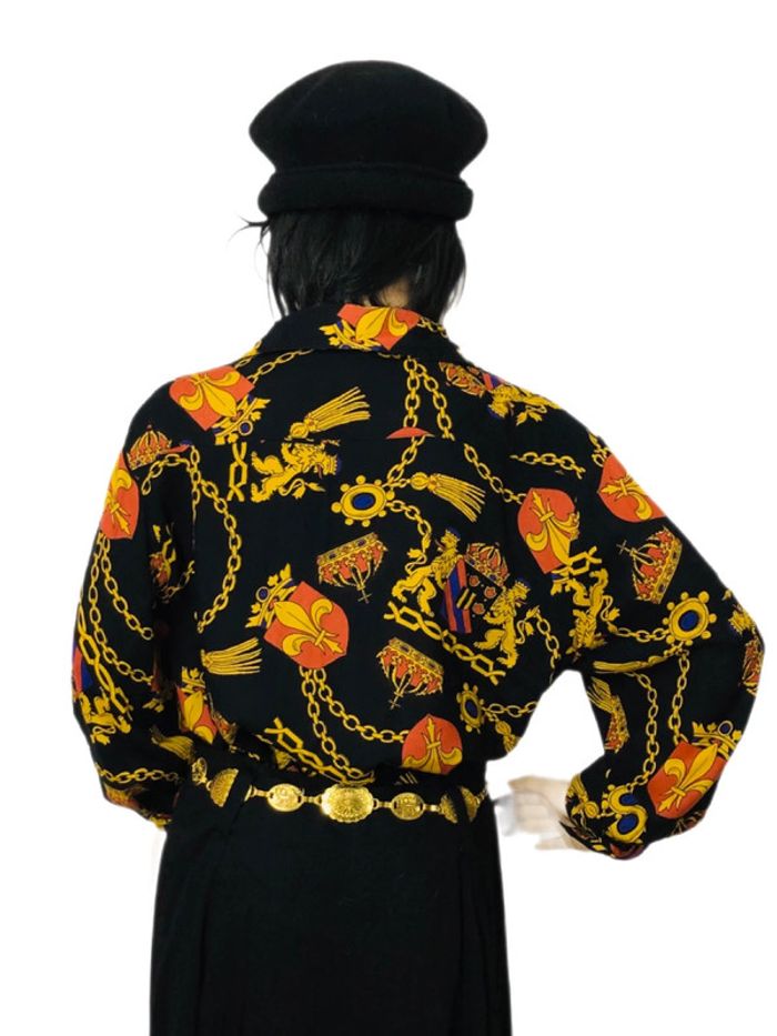 👑Chemise vintage baroque royal chaîne or Gold chain black long sleeve shirt👑 - photo numéro 6