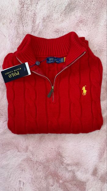 Pull Polo Ralph Lauren rouge – col zippé – neuf avec étiquette