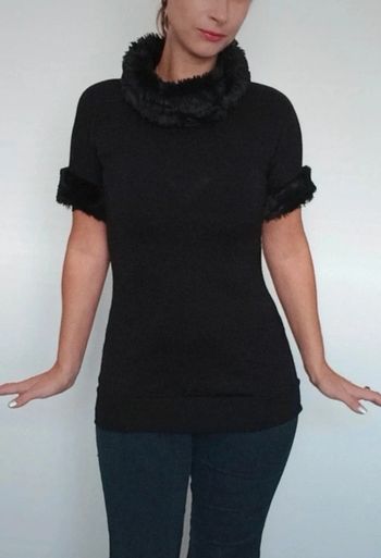 Pull chic noir col fourrure TU
