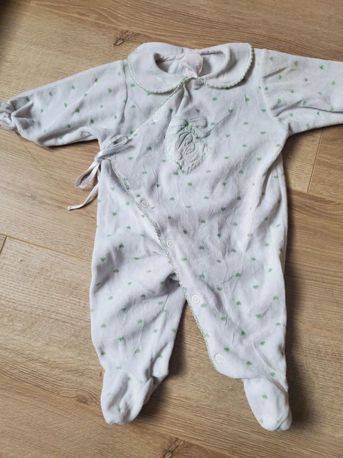 🌴 Pyjama velours vintage blanc et vert taille 3 mois
