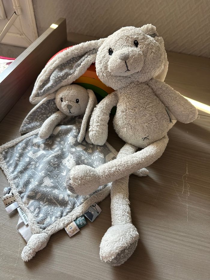 Lot doudous Lapin blanc bleu plat Little Dutch - photo numéro 2