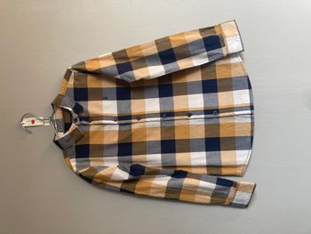 Chemise garçon Okaïdi – Carreaux bleu/moutarde – 8 ans (128 cm)