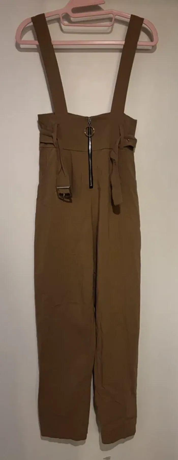 Pantalon camel à bretelles et ceinture – Taille XS - photo numéro 3