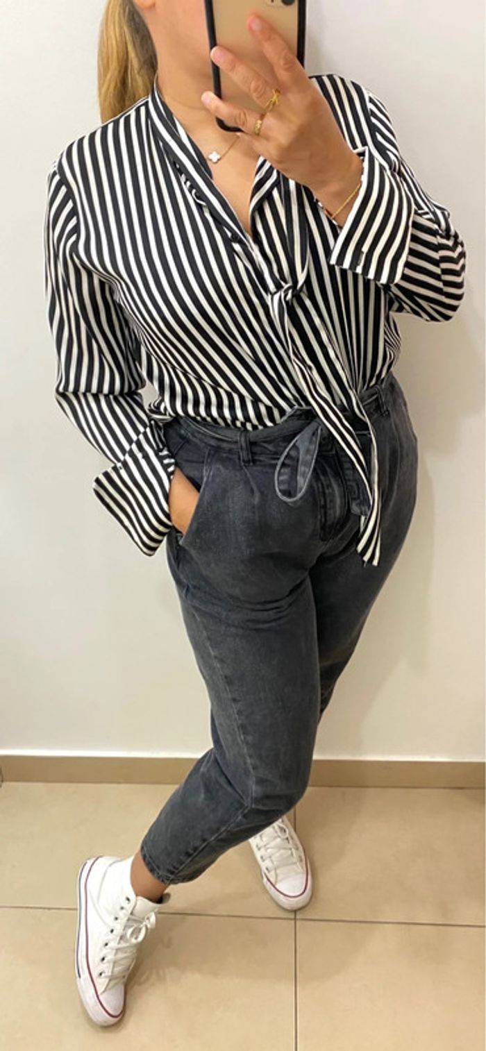 Superbe Chemise Rayée Col A Nouer Taille 38 - photo numéro 5