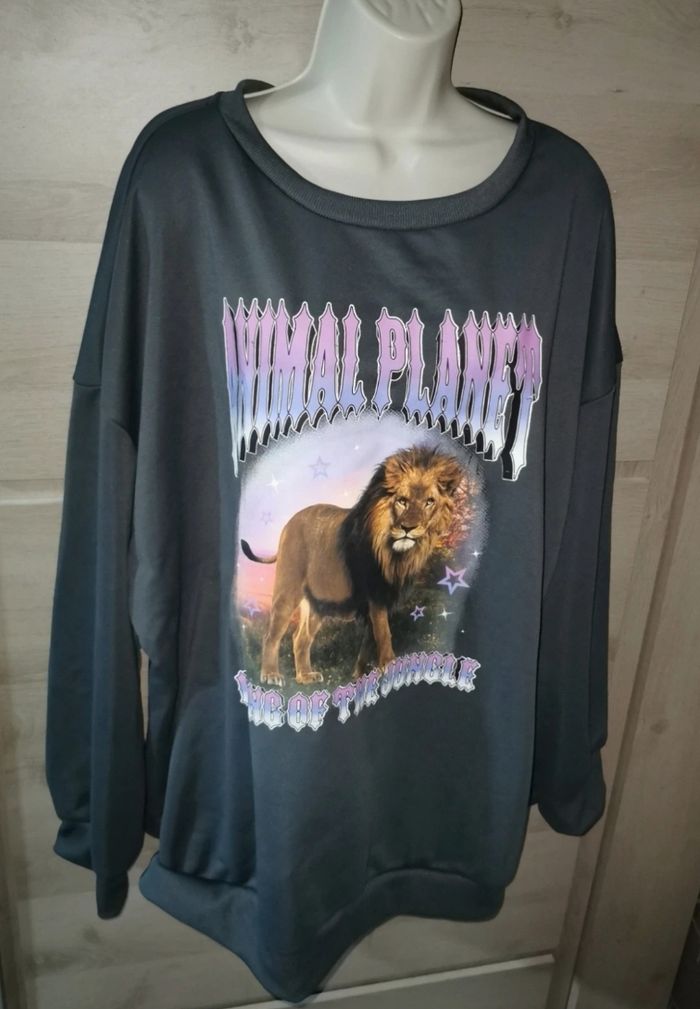 Sweat gris motif lion - photo numéro 2