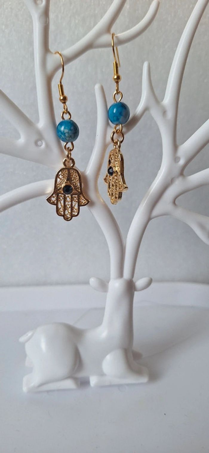 Boucle d'oreilles pendantes main de fatma - photo numéro 3