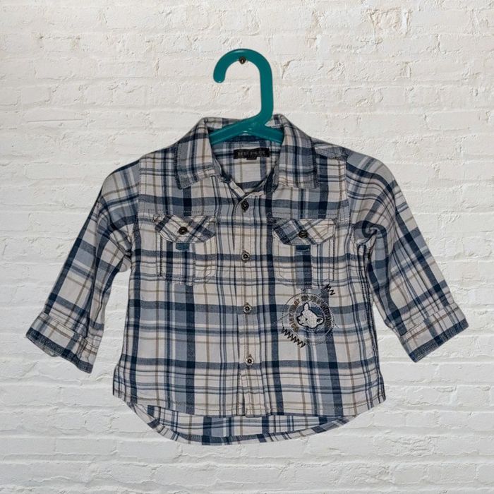 Chemise carreaux Petit Pirate bleu beige taille 12/18 mois