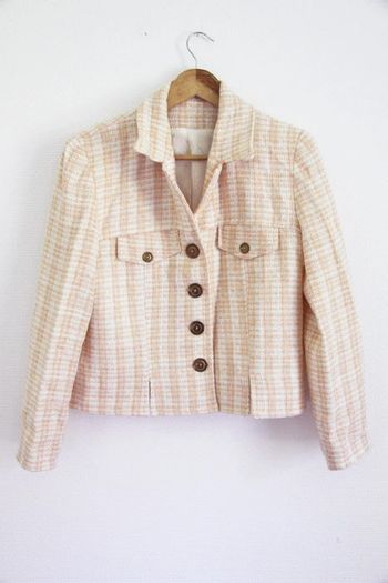 Vintage Made in France Veste en tweed couleur pêche/abricot et blanc