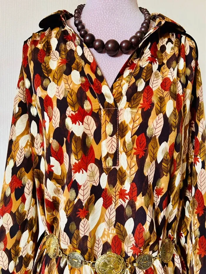 🍁Robe tunique automnale feuillage doré Boho chic S/36 Autumn gold leaf dress tunic🍁 - photo numéro 9
