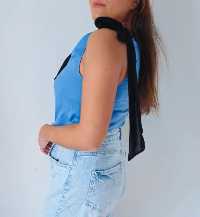 Débardeur blouse fluide bleu ciel avec ruban classe chic Sinéquanone taille 38 - photo numéro 3