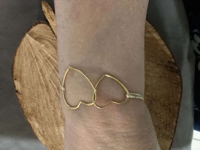 Bracelet 2 cœurs fins acier inoxydable or entrelacés cordon doré pailleté - photo numéro 4