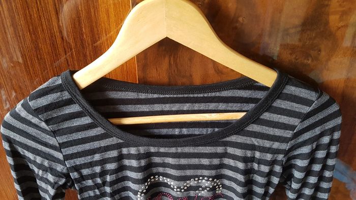 Tee shirt manches longues gris et noir - photo numéro 3