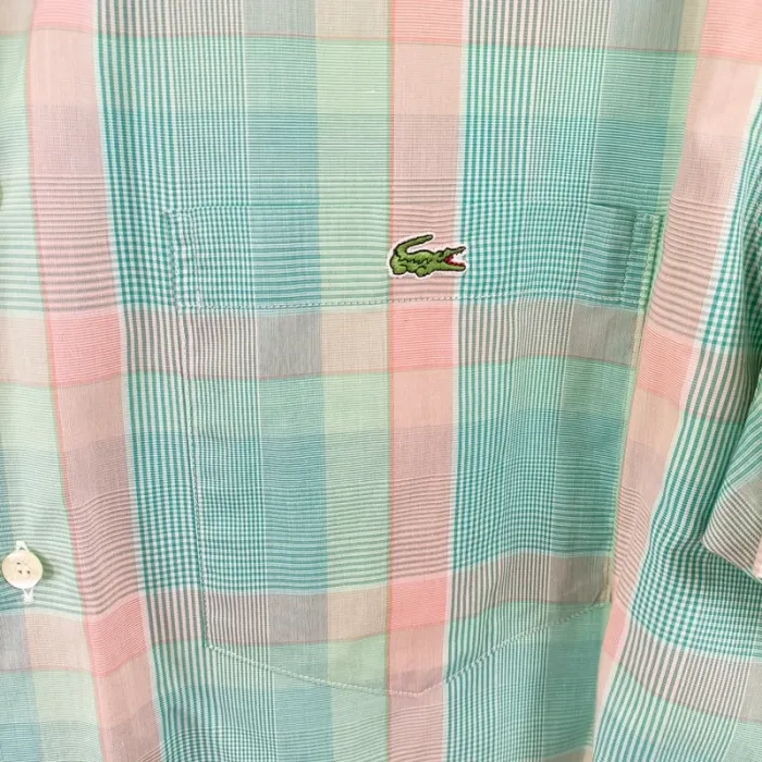 Chemise Lacoste vintage homme manches courtes carreaux verts et roses taille 42 vintage A1492 - photo numéro 7