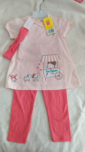 Ensemble tee shirt manches courtes, legging et bandeau  23 mois
