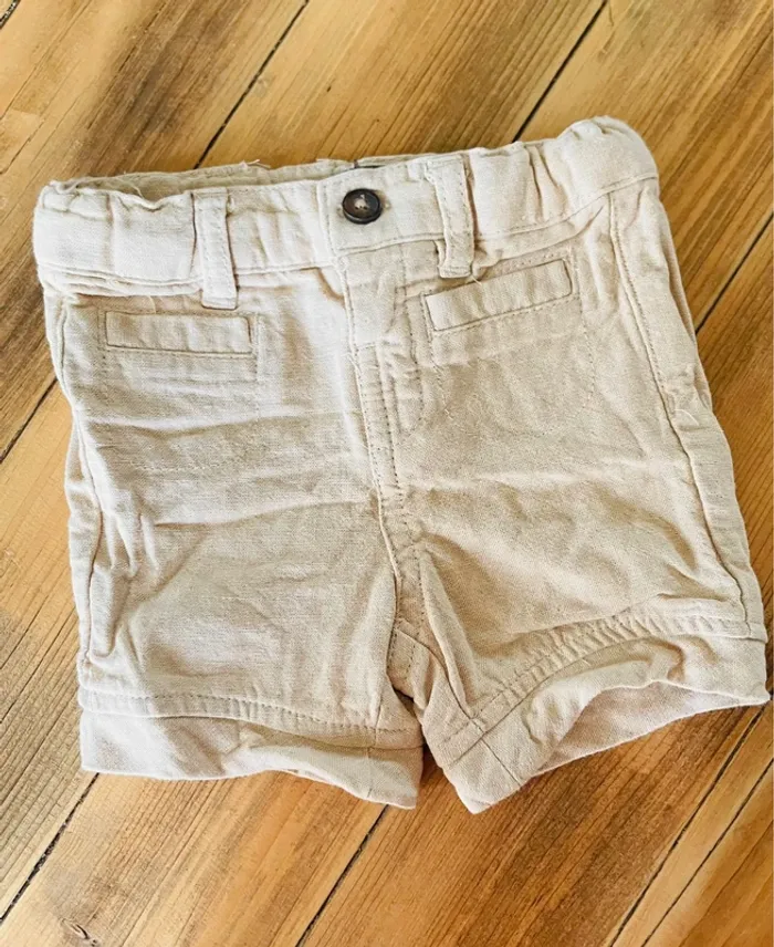 Petit ensemble short en lin et tee shirt à motifs 3 mois - photo numéro 3