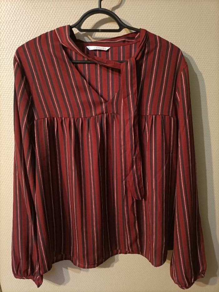 Blouse chemisier rayé bordeaux
