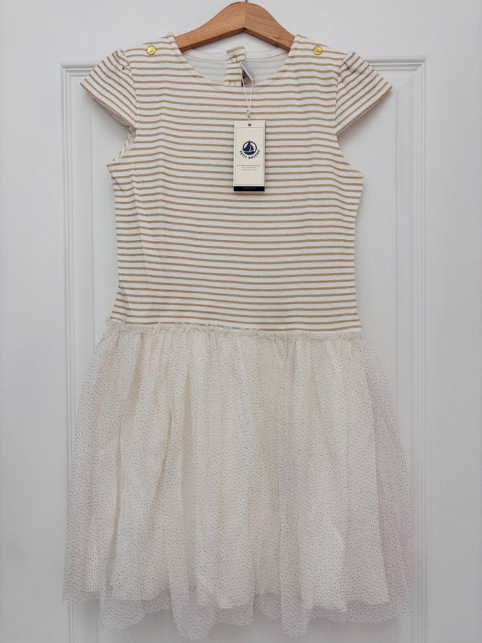 Robe de fête fille Petit Bateau doré pailletée et tulle 10 ans neuve etiquette - photo numéro 3