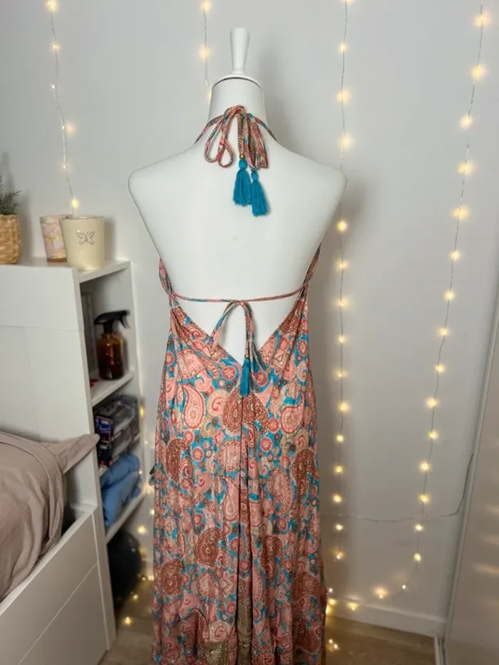 robe longue dos nu fluide bohème taille M rose - photo numéro 2