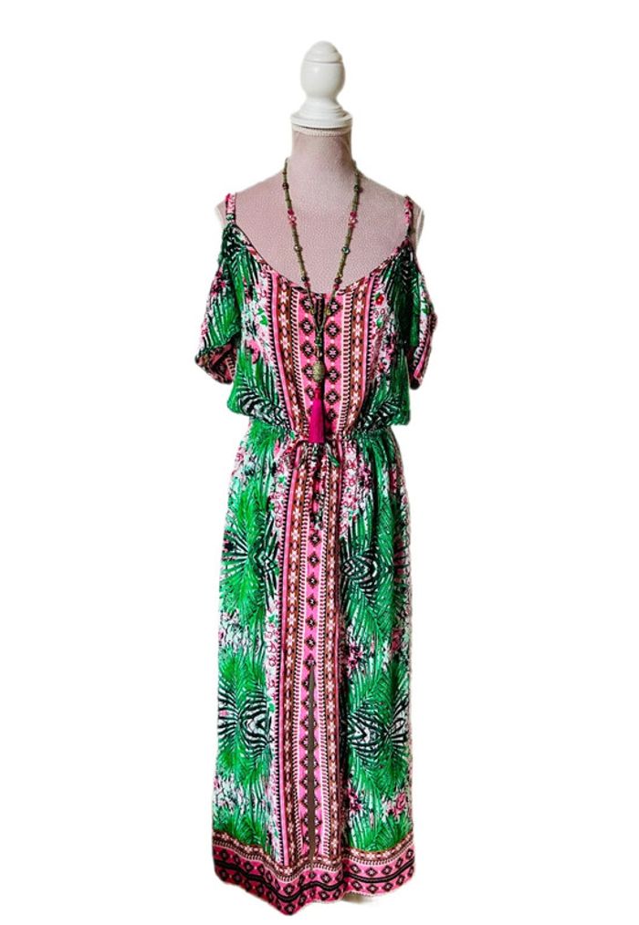 🌴🌿Robe de vacances tropicale ethnique épaules dénudées Summer ethnic jungle Off-shoulder dress🌿🌴 - photo numéro 2