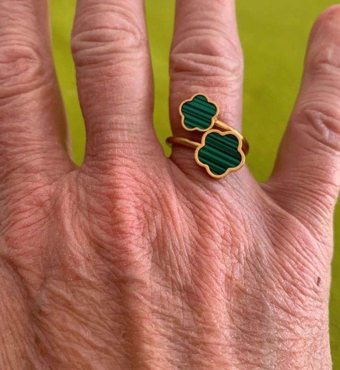 Bague trèfle vert en acier inoxydable doré 17 mm - photo numéro 5