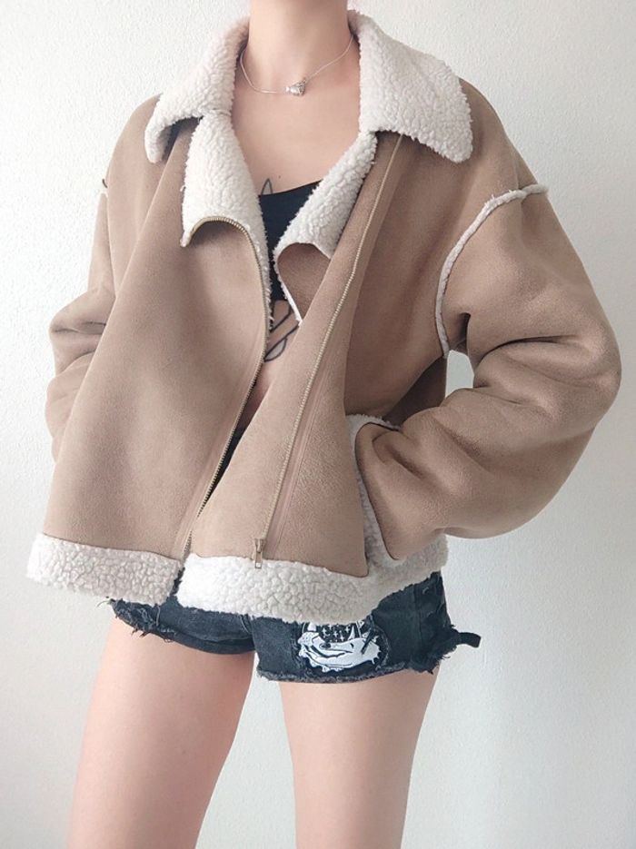 Veste perfecto daim fourrure beige faux-sherpa / Cider - 42/XL - photo numéro 2