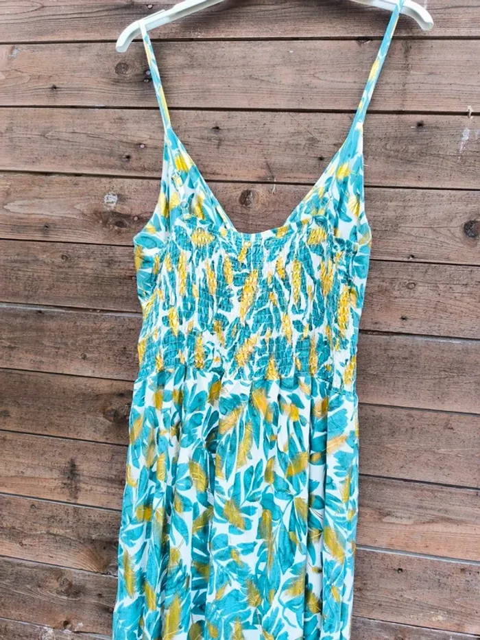 Robe longue imprimée tropicale verte et dorée été taille 40/42 - photo numéro 11