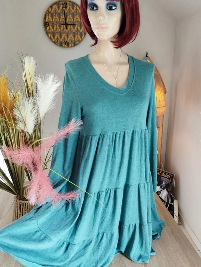 🌿Robe Volantée Vert d'Eau Angora & Laine Made in Italy T36/38🌿