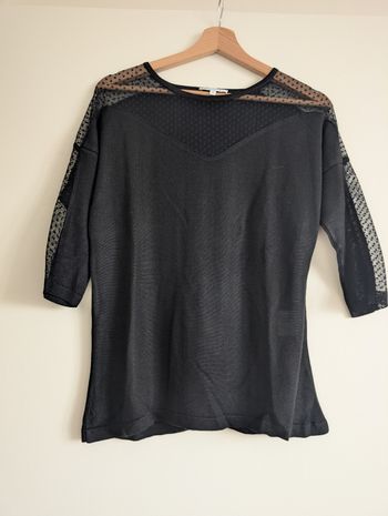 Haut noir plumetis Jacqueline Riu - manches 3/4 - T36 - neuf jamais porté