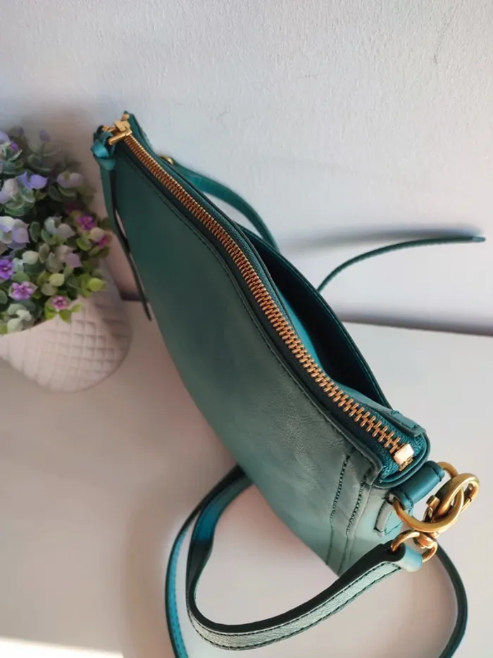 Sac bandoulière en cuir turquoise - photo numéro 9