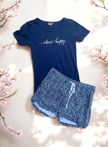 🎀 Ensemble Pyjama femme blanc et bleu marine ,100% coton taille S🎀