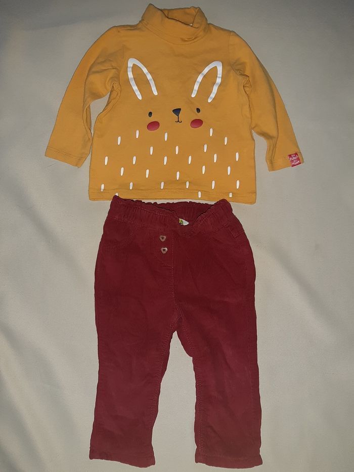Ensemble hiver fille 9 mois - pantalon velours + sous-pull - Tape à l'Œil et DPAM - photo numéro 2
