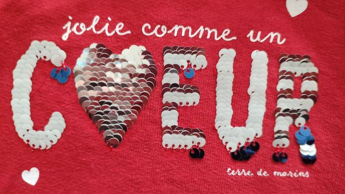 Pull terre de marins 8 ans rouge sequins cœur - photo numéro 3