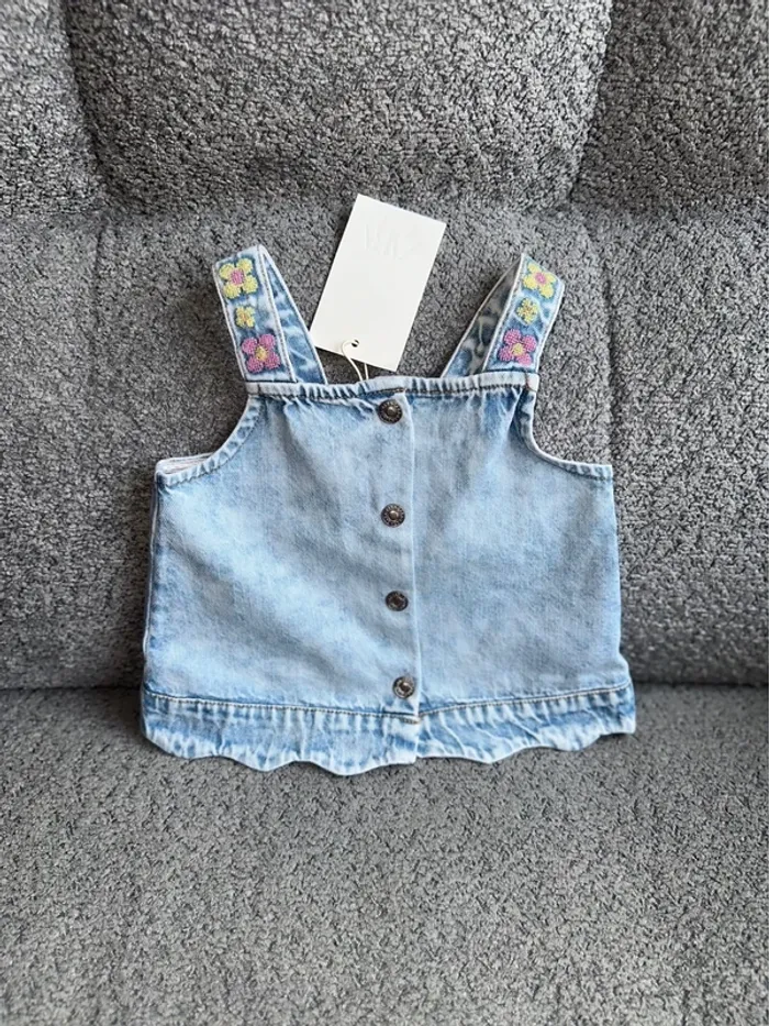 Top débardeur en denim fleurs brodées Zara neuf