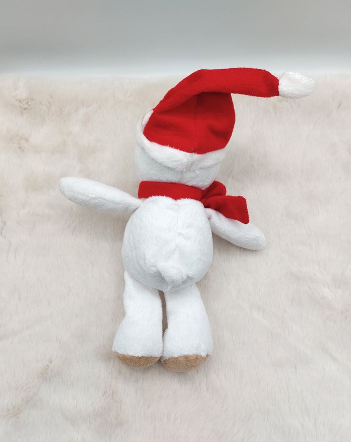 Doudou peluche ours polaire blanc bonnet Noël 24 cm KINDER Ferrero écharpe rouge - photo numéro 2