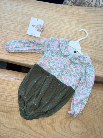 Ensemble barboteuse barrette tenue jacadi liberté betsy tilleul 18 mois fille