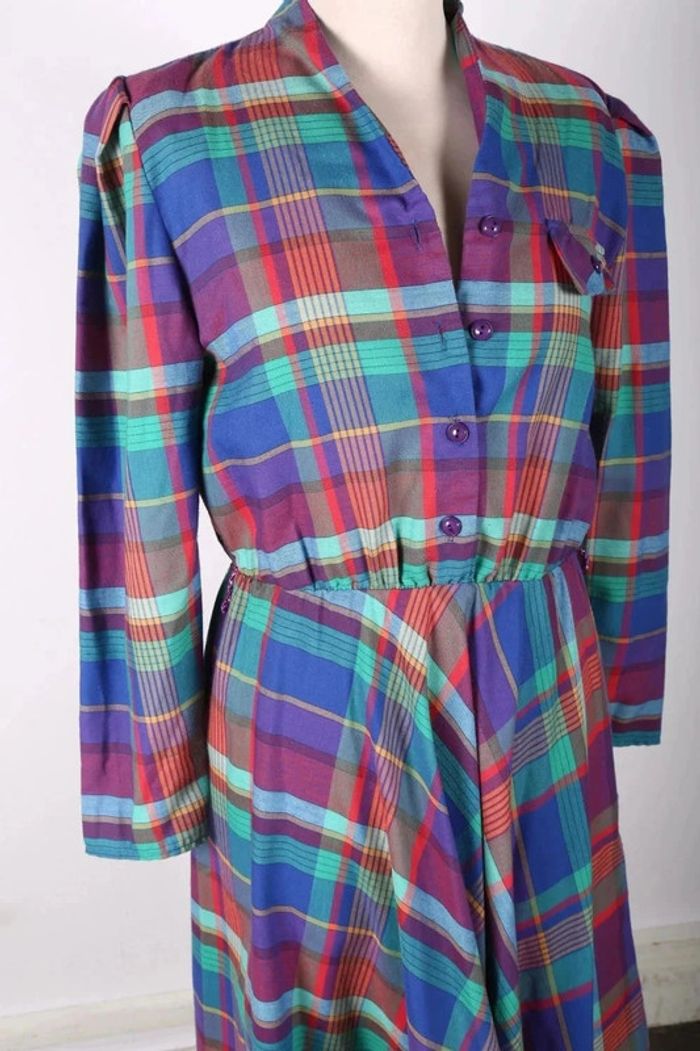 Petite robe vintage 80's en coton et viscose motif à carreaux (#250013) - photo numéro 6