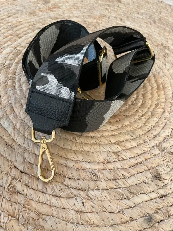 Bandoulière fantaisie tissu et cuir pour sac banane noir - photo numéro 5