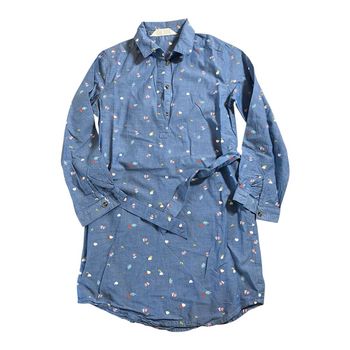 H&M Robe bleue fleurie et ceinture Taille 7/8 ans