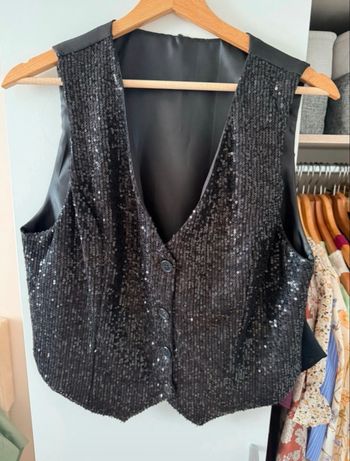 Gilet sans manches a sequin noir