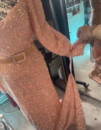 robe avec traîne 42 sequin abricot cein strass