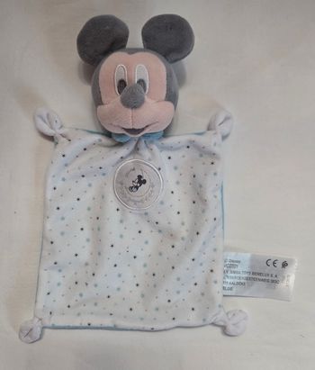Doudou plat Mickey blanc / etoiles - Mickey sur une lune - Disney