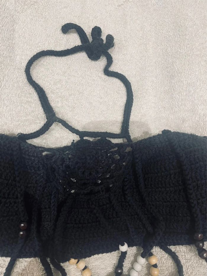Haut de maillot de bain en tricot a franges avec perles - photo numéro 6