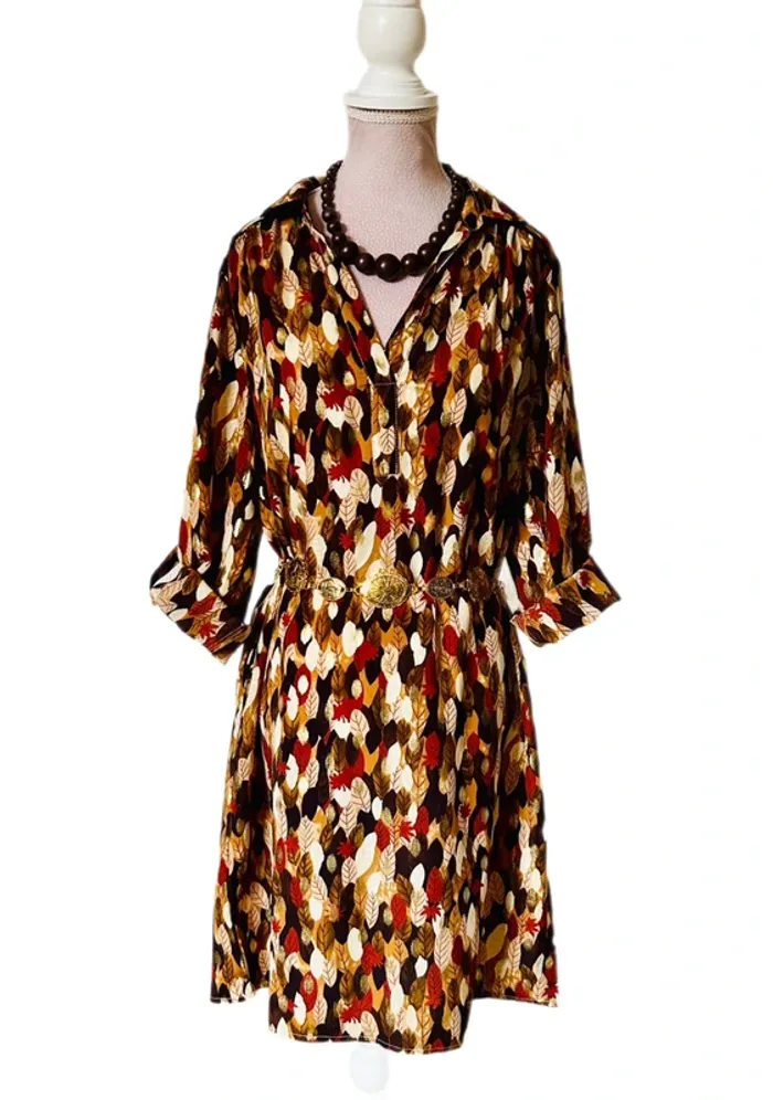 🍁Robe tunique automnale feuillage doré Boho chic S/36 Autumn gold leaf dress tunic🍁 - photo numéro 7