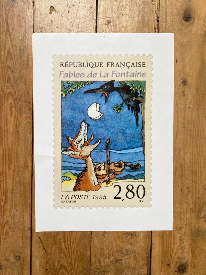 Affiche cartonnée timbre 1995 fables de La fontaine