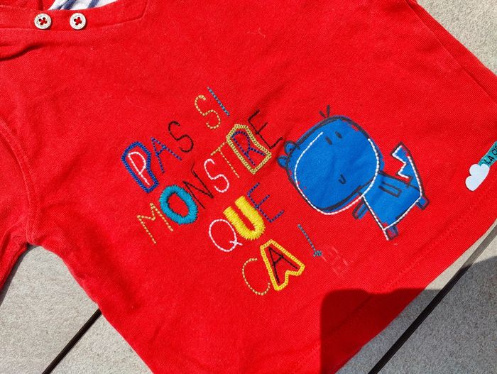 Tee shirt ml garçon rouge 12 mois - photo numéro 3