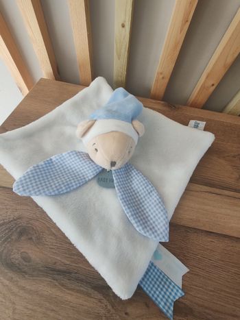 Ours baby nat blanc et bleu vichy