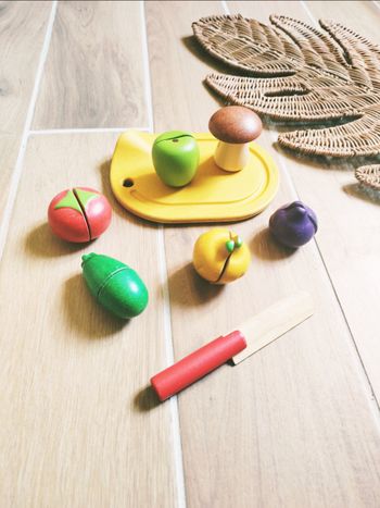 🍄Dinette aliments légumes fruits à scratch sur plateau en bois Nature et découvertes