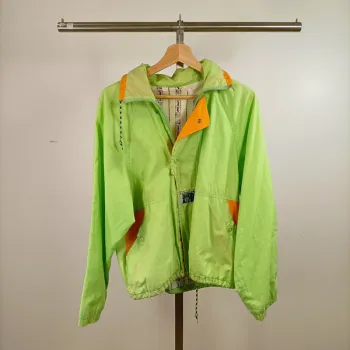 Veste coupe-vent vintage Le Temps des As vert fluo orange coton polyester 80s taille L A1475