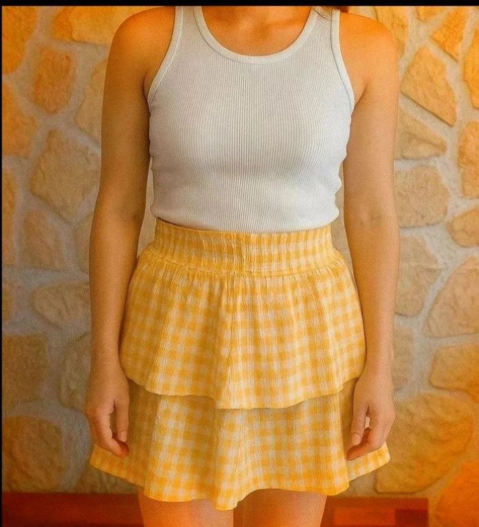 Jupe à Volants Vichy Jaune - Taille XS - H&M